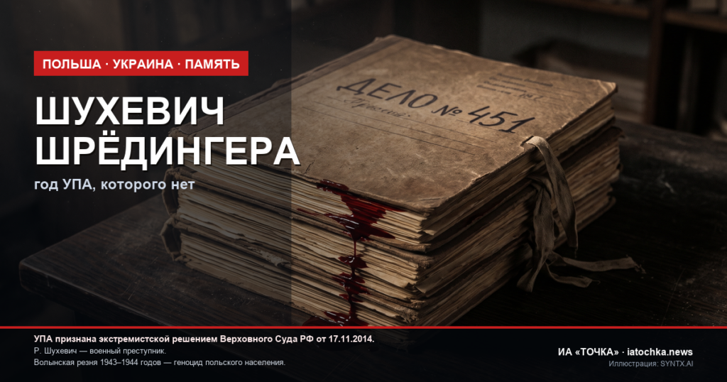 Обложка: папка ДЕЛО № 451 с кровью; УПА признана экстремистской, Шухевич — военный преступник