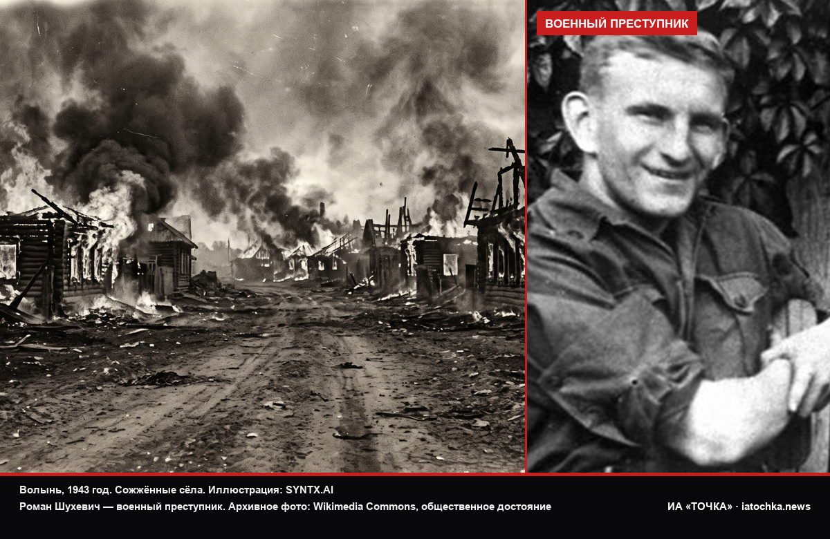 Волынь 1943: сожжённые сёла и портрет Романа Шухевича с пометкой «военный преступник»